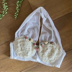 VS NWT Vintage Gold Label Candice Sheer Halter Appliqué Bra